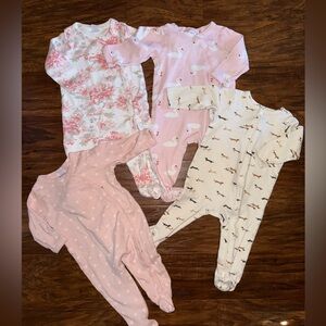 Nordstrom Kids One Pieces Footies Bundle, Floral, Swans, Hearts, Dachshund Dog